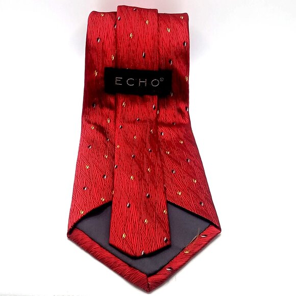 Men's Necktie Echo 100% Silk Red Geometric Pattern 57.5" Length Tie - Picture 4 of 12